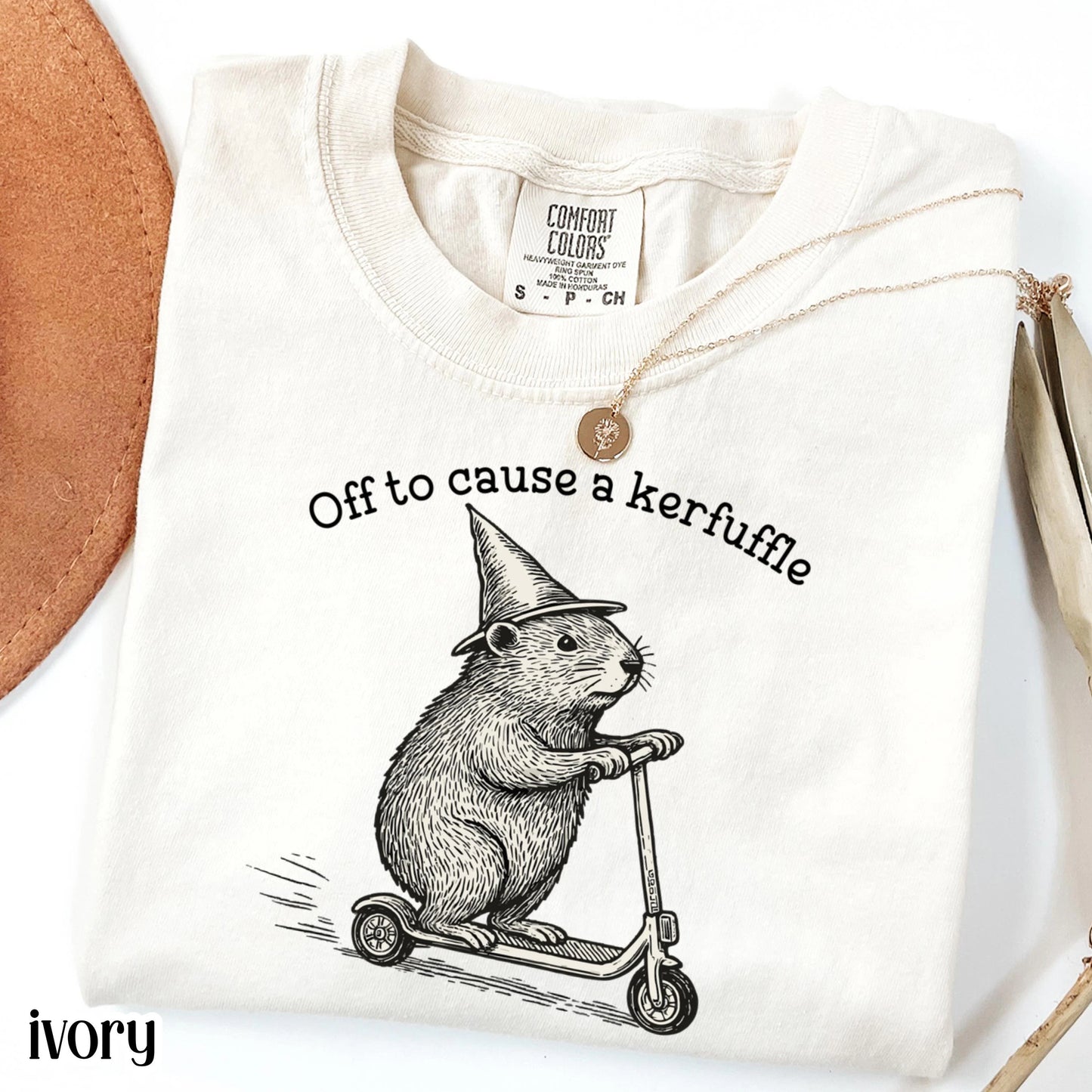 Off To Cause A Kerfuffle Comfort Colors Shirt Funny Groundhog Scooter Tshirt Silly Animal Mental Health Tee Adult Humor Sarcastic T-Shirt