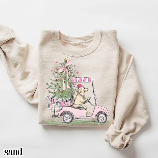 Golden Retriever Golf Cart Christmas Sweatshirt