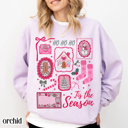 Pink Candy Cane Bow & Santa Comfort Colors Sweatshirt