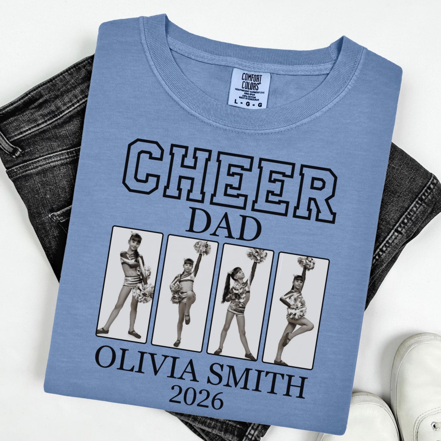 Cheer Dad Comfort Colors Shirt Custom Photo Dad Game Day Tee Father High School Cheerleading Team Shirt Cheerleader Competition for Dad