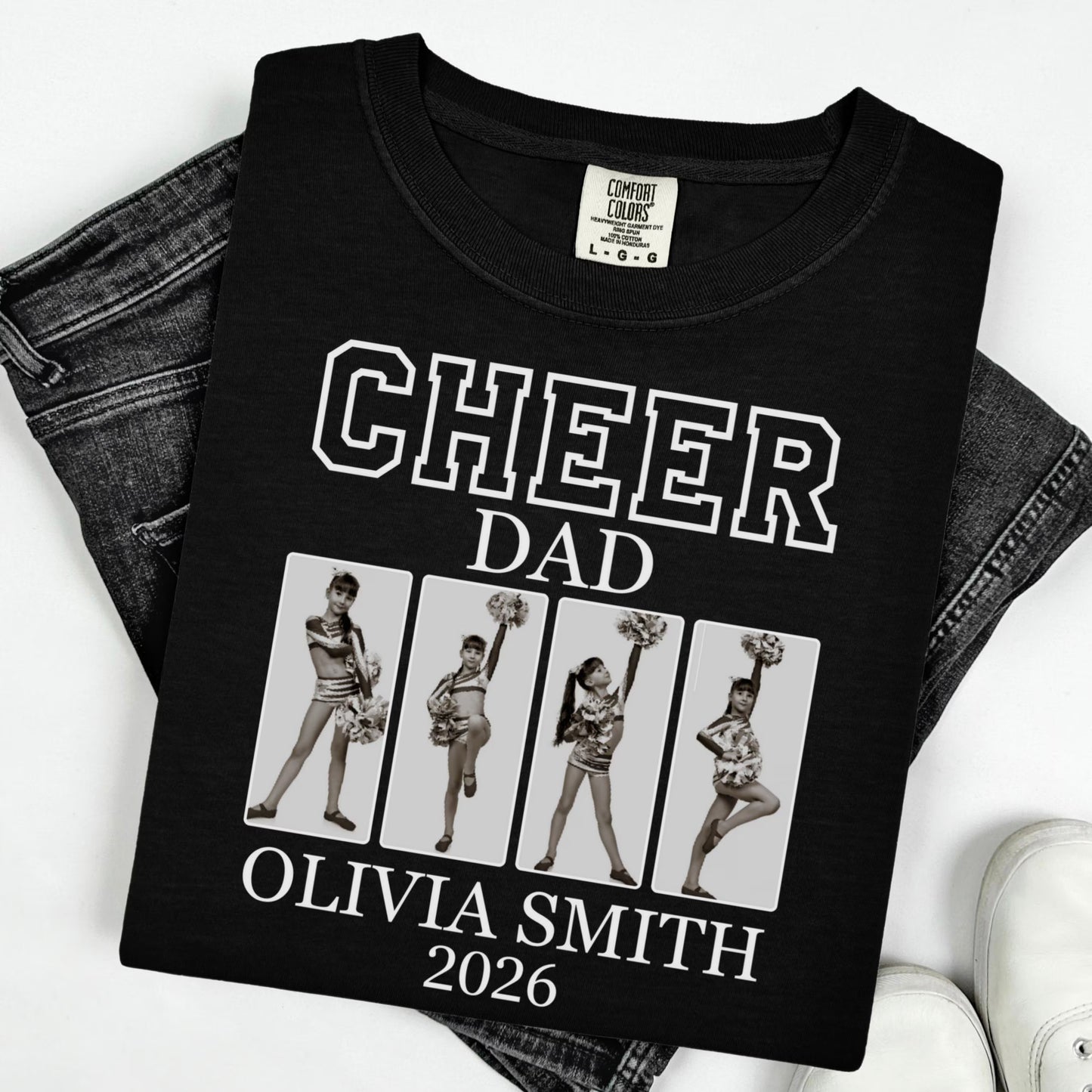 Cheer Dad Comfort Colors Shirt Custom Photo Dad Game Day Tee Father High School Cheerleading Team Shirt Cheerleader Competition for Dad