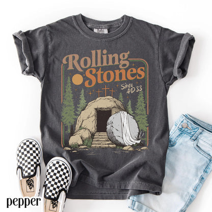 Kids Comfort Colors Rolling Christian T-Shirt Youth Stones Easter Jesus Christ Shirt Gift For Christian Childrens Faith-Based Graphic Tee