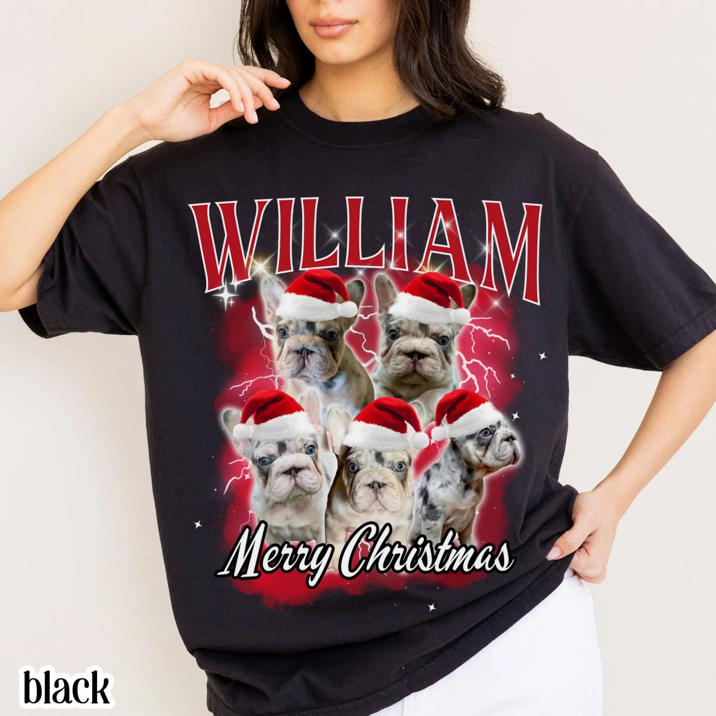 Custom Christmas Pet Photo 90s Bootleg Comfort Colors Tee