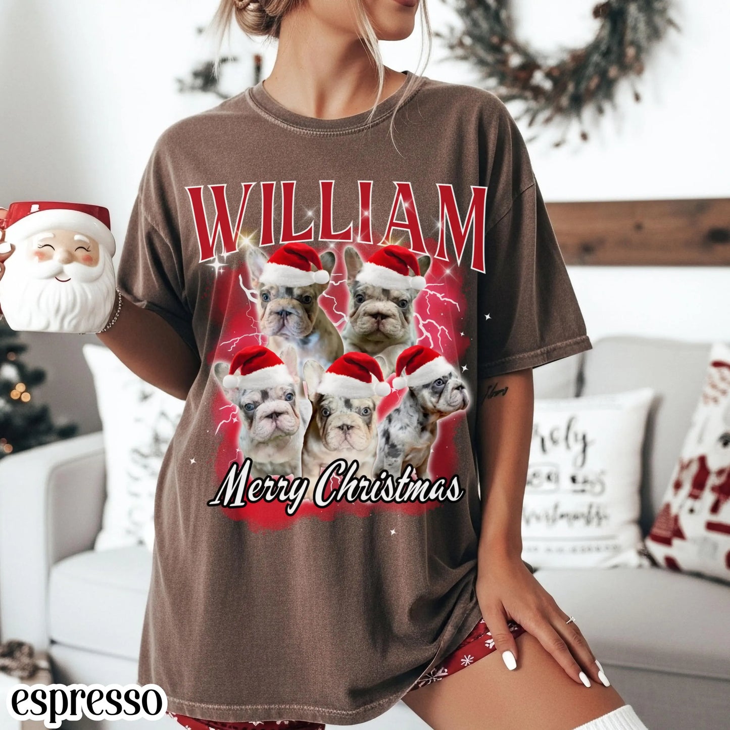 Custom Christmas Pet Photo 90s Bootleg Comfort Colors Tee