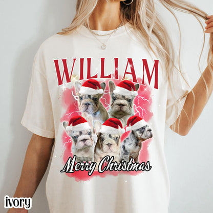 Custom Christmas Pet Photo 90s Bootleg Comfort Colors Tee