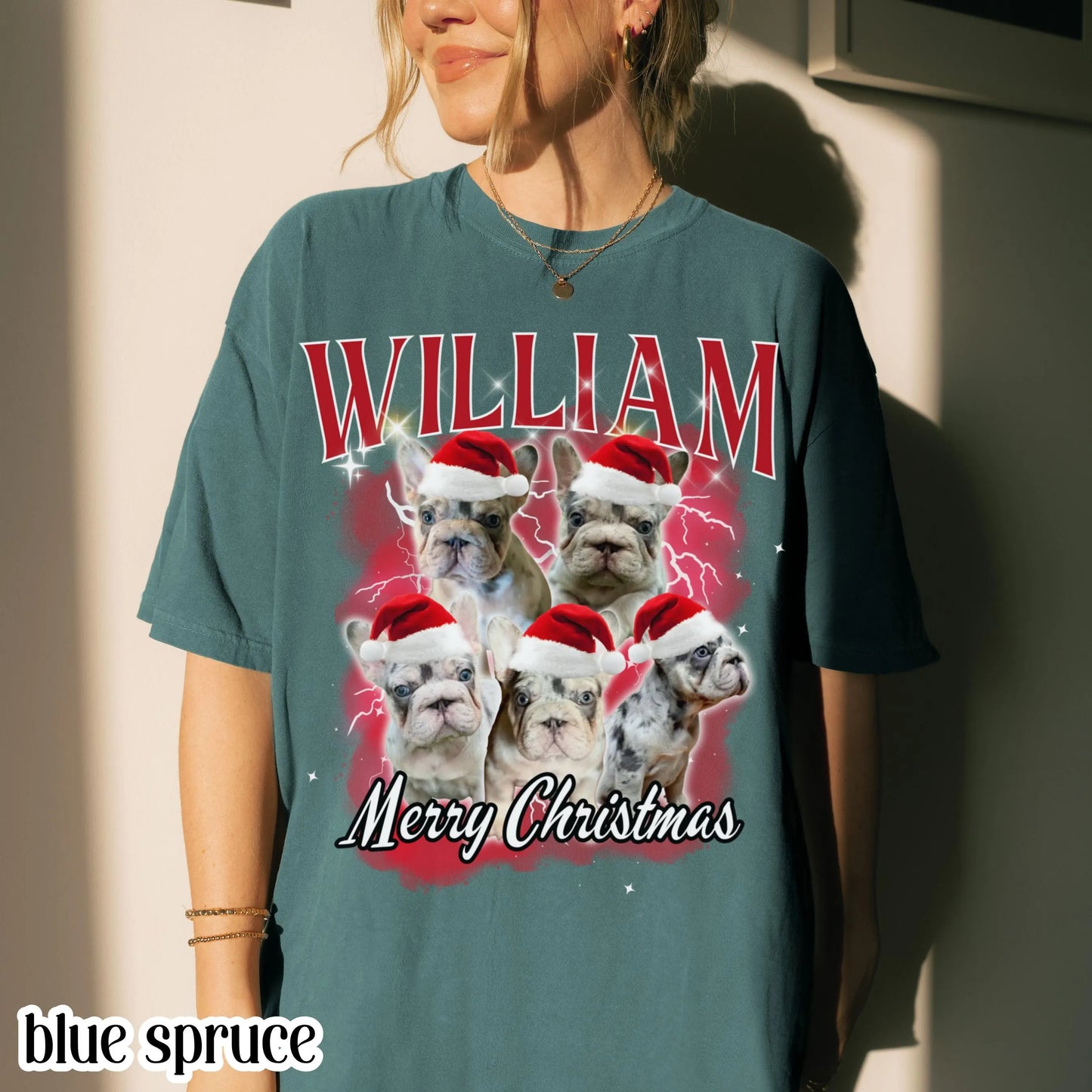 Custom Christmas Pet Photo 90s Bootleg Comfort Colors Tee