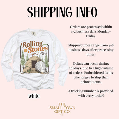 Comfort Colors Rolling Christian T-Shirt Trendy Stones Easter Clothing Jesus Christ Shirt Gift Christian Faith-Based Graphic Long Sleeve Tee