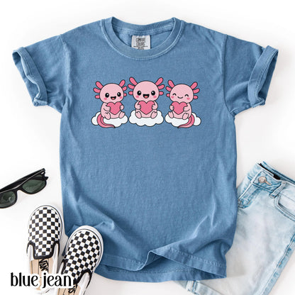 Axolotl Comfort Colors Kids Valentines Day Shirt Names Cute Reptile Heart Shirt Kids Birthday Custom Youth Birthday Shirt Axolotl Lover Gift