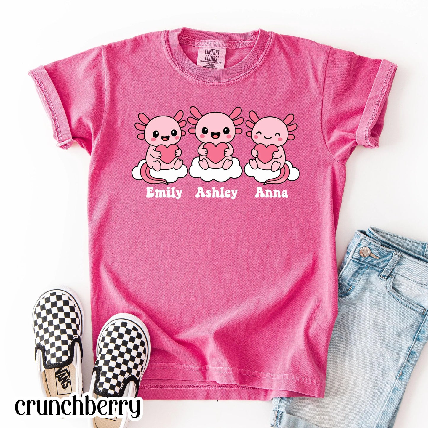 Axolotl Comfort Colors Kids Valentines Day Shirt Names Cute Reptile Heart Shirt Kids Birthday Custom Youth Birthday Shirt Axolotl Lover Gift