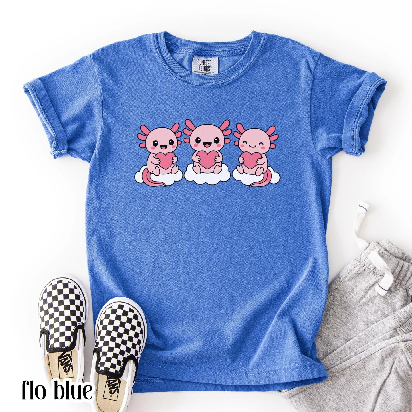 Axolotl Comfort Colors Kids Valentines Day Shirt Names Cute Reptile Heart Shirt Kids Birthday Custom Youth Birthday Shirt Axolotl Lover Gift