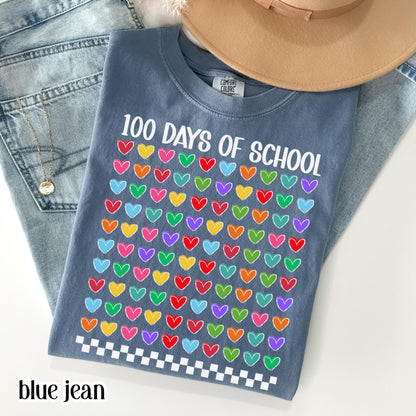 100 Days Of School Comfort Colors Shirt Kindergarten Teacher First Grade TShirt Hearts Girls School T-shirt Youth Toddler 100 Day School Tee