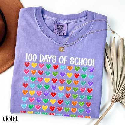 100 Days Of School Comfort Colors Shirt Kindergarten Teacher First Grade TShirt Hearts Girls School T-shirt Youth Toddler 100 Day School Tee