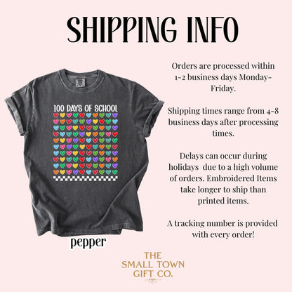 100 Days Of School Comfort Colors Shirt Kindergarten Teacher First Grade TShirt Hearts Girls School T-shirt Youth Toddler 100 Day School Tee