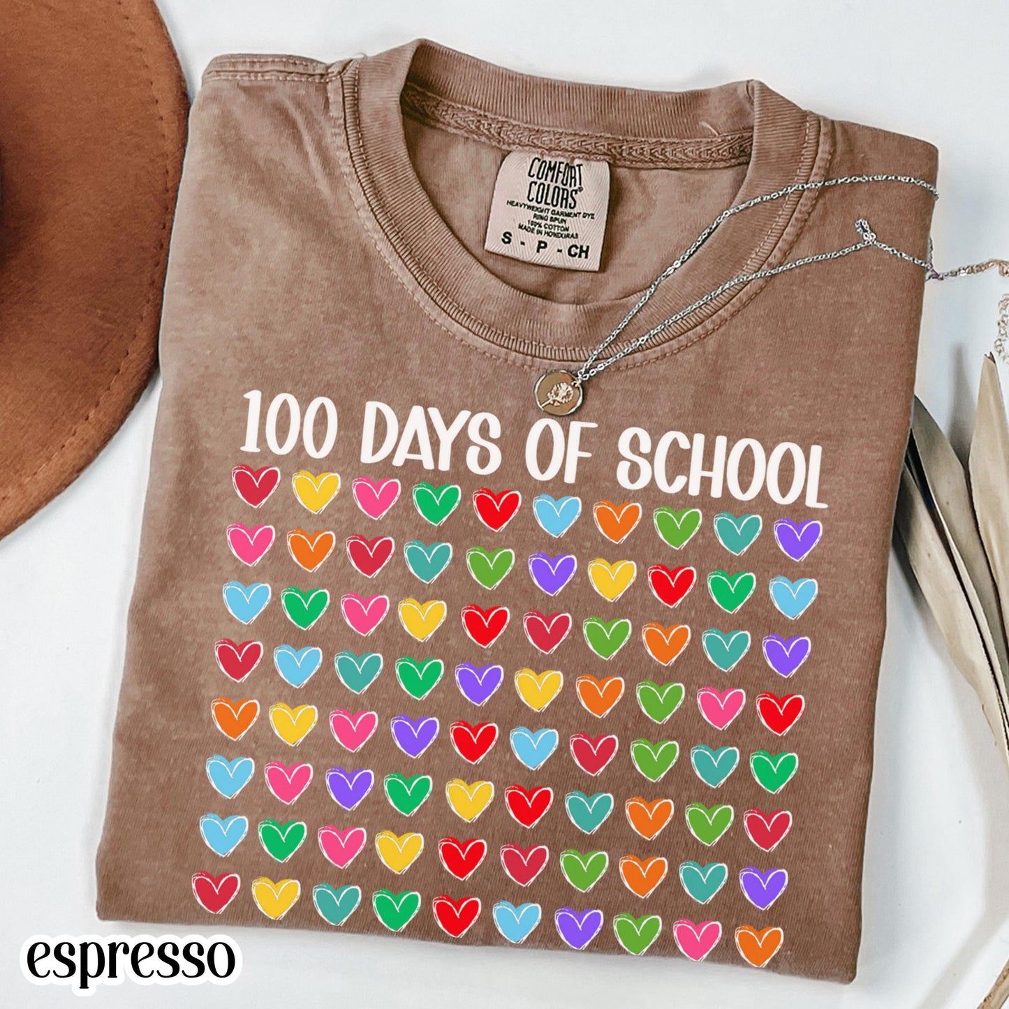 100 Days Of School Comfort Colors Shirt Kindergarten Teacher First Grade TShirt Hearts Girls School T-shirt Youth Toddler 100 Day School Tee