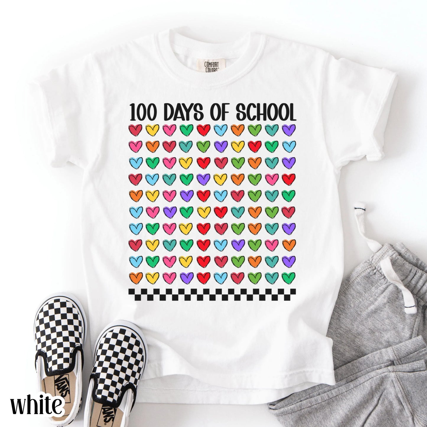 Youth 100 Days Of School Comfort Colors Shirt Kindergarten Kids First Grade TShirt Heart Girls School T-shirt Youth 100 Day School Tee Idea