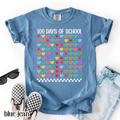 Youth 100 Days Of School Comfort Colors Shirt Kindergarten Kids First Grade TShirt Heart Girls School T-shirt Youth 100 Day School Tee Idea