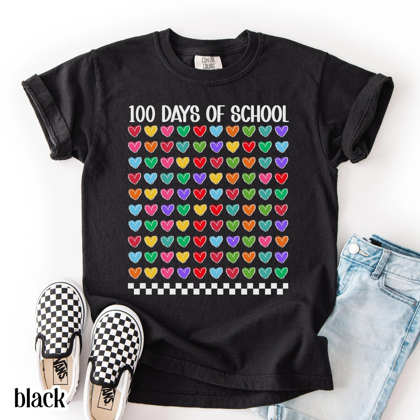 Youth 100 Days Of School Comfort Colors Shirt Kindergarten Kids First Grade TShirt Heart Girls School T-shirt Youth 100 Day School Tee Idea