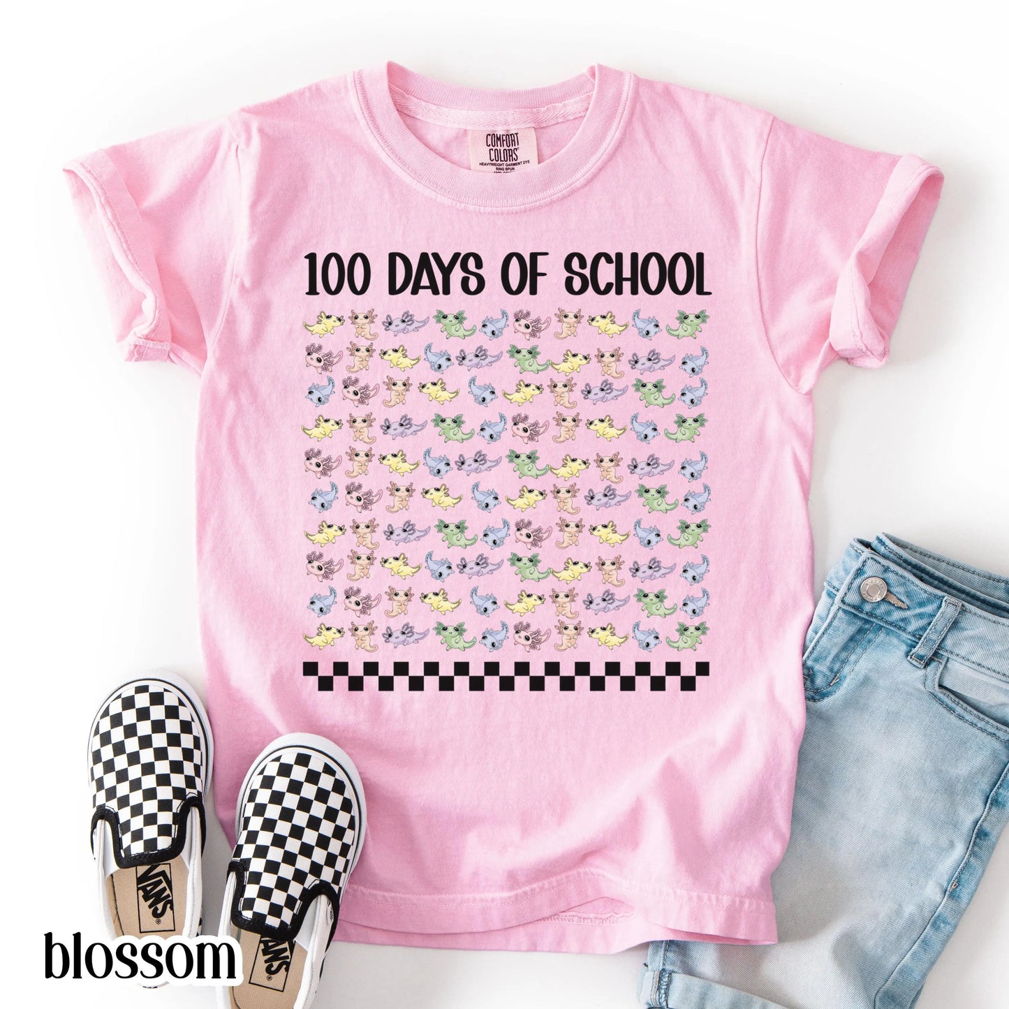 Youth 100 Days Of School Comfort Colors Shirt Axolotl Kindergarten Kids First Grade TShirt Girls School Tshirt Youth 100 Day School Tee Idea
