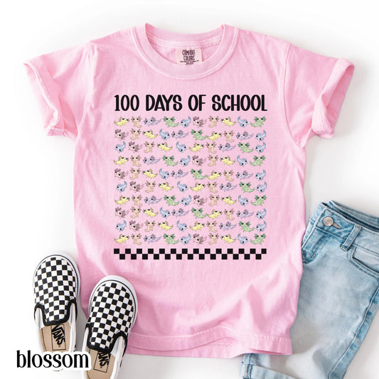 Youth 100 Days Of School Comfort Colors Shirt Axolotl Kindergarten Kids First Grade TShirt Girls School Tshirt Youth 100 Day School Tee Idea