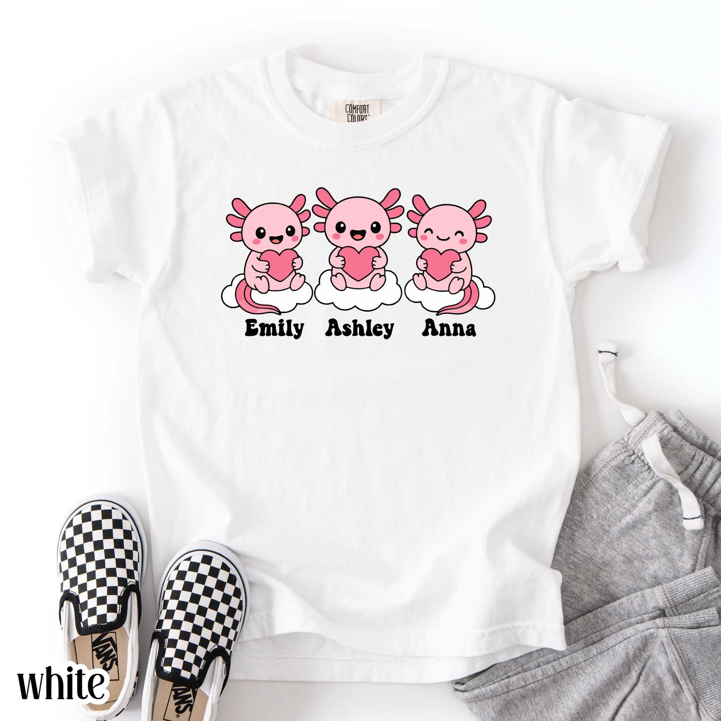 Axolotl Comfort Colors Kids Valentines Day Shirt Names Cute Reptile Heart Shirt Kids Birthday Custom Youth Birthday Shirt Axolotl Lover Gift