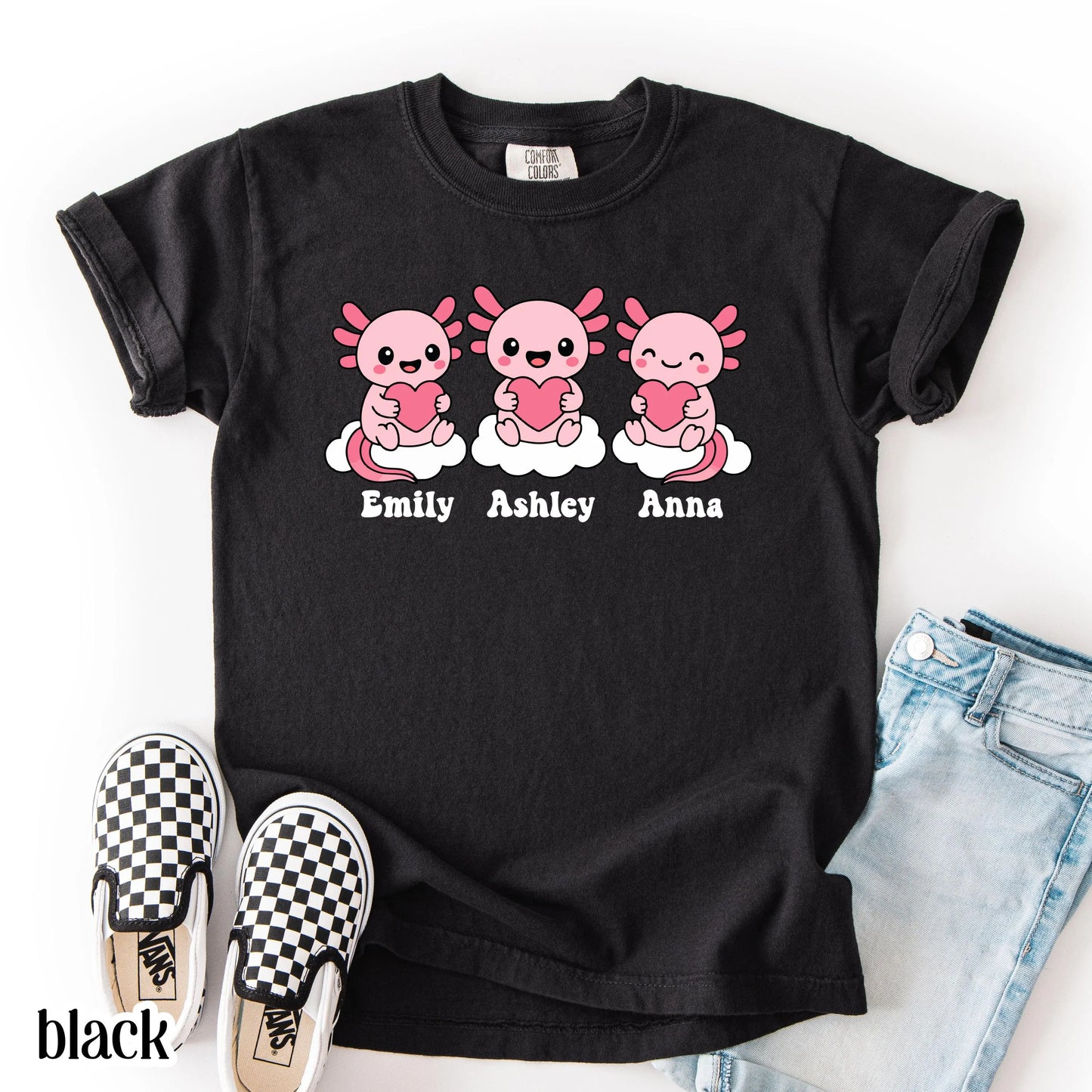 Axolotl Comfort Colors Kids Valentines Day Shirt Names Cute Reptile Heart Shirt Kids Birthday Custom Youth Birthday Shirt Axolotl Lover Gift