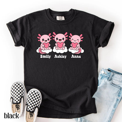 Axolotl Comfort Colors Kids Valentines Day Shirt Names Cute Reptile Heart Shirt Kids Birthday Custom Youth Birthday Shirt Axolotl Lover Gift