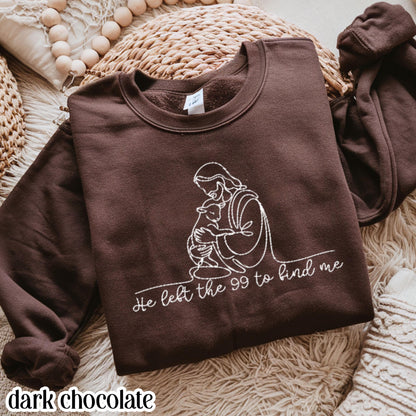 Christian Embroidered Sweatshirt He Left The 99 Lost Sheep Sweater Jesus Shepherd Embroidery Pullover Easter Sunday Church Gift Mom Grandma
