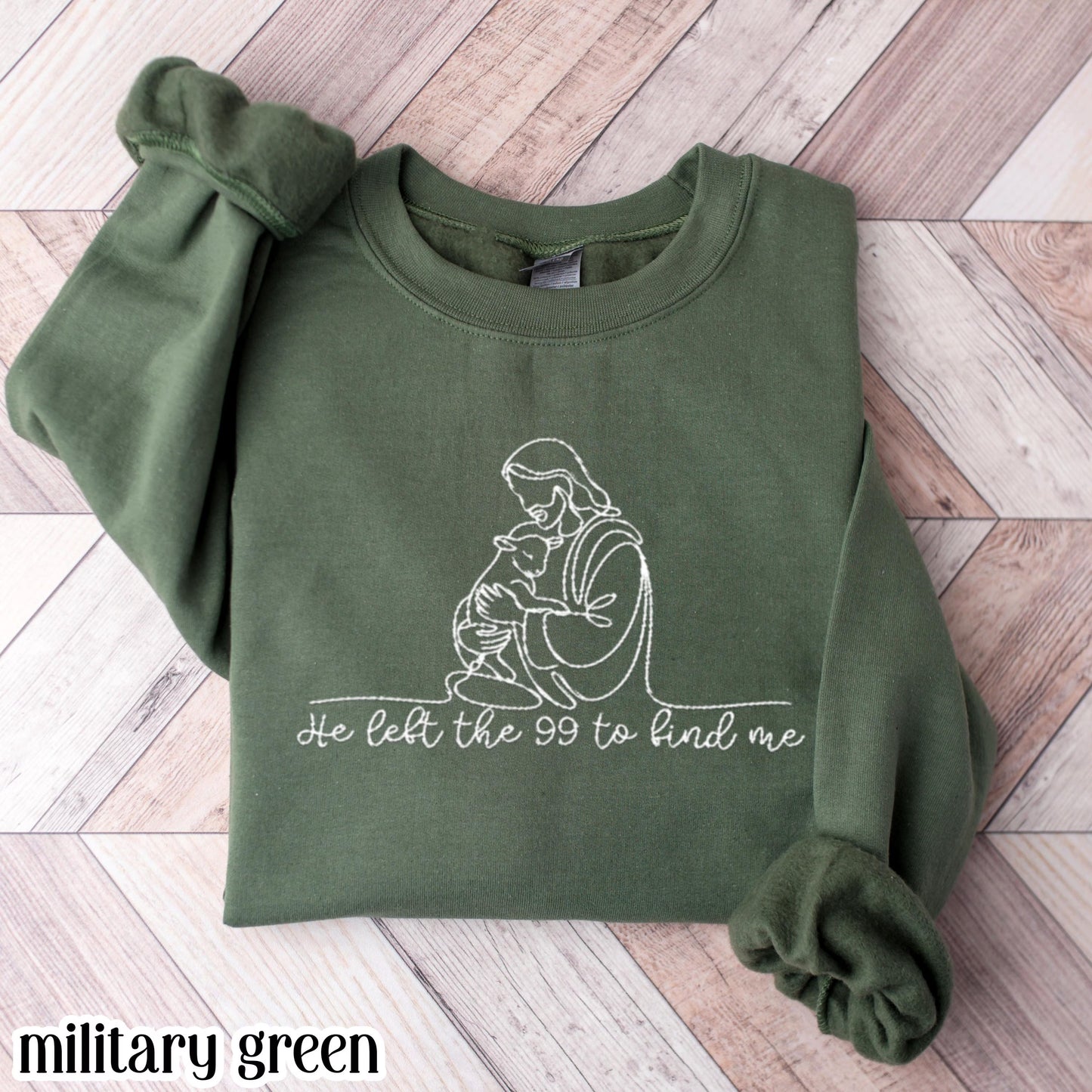Christian Embroidered Sweatshirt He Left The 99 Lost Sheep Sweater Jesus Shepherd Embroidery Pullover Easter Sunday Church Gift Mom Grandma