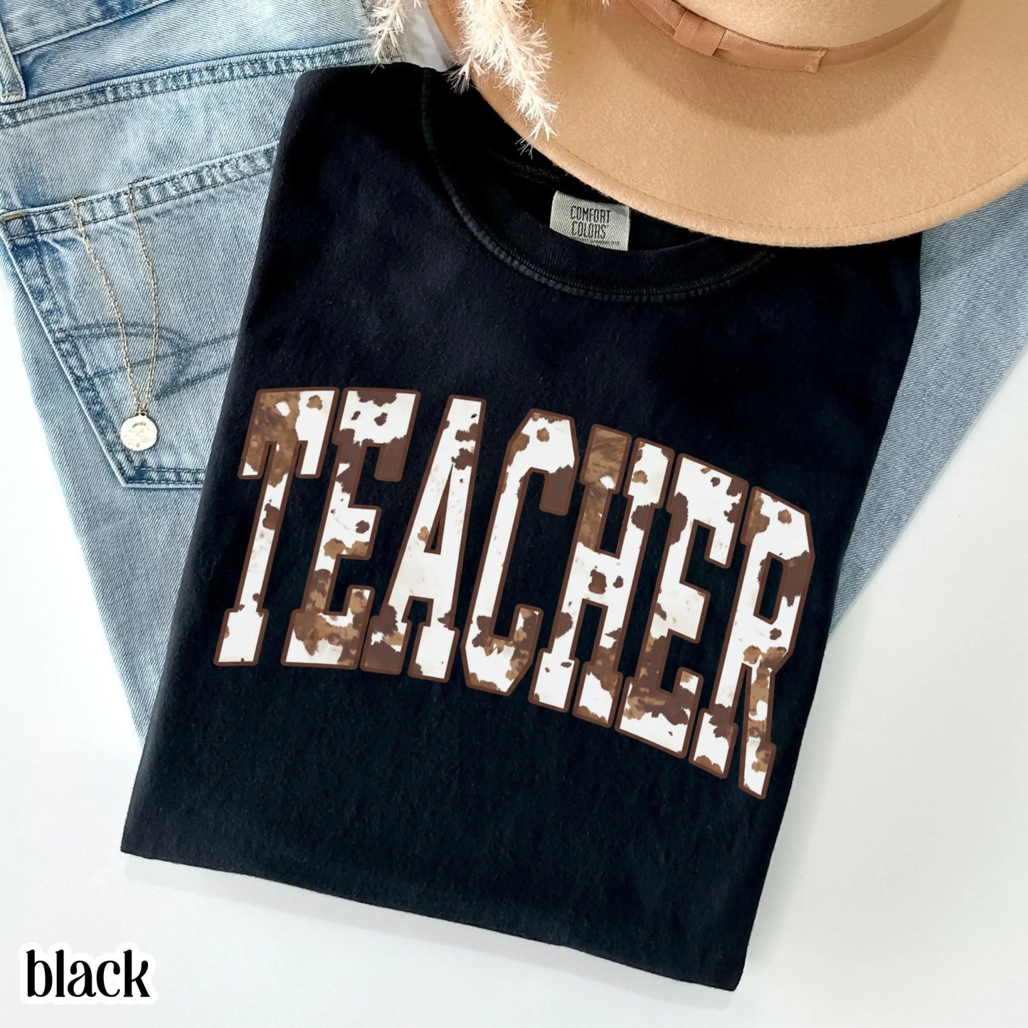 Teacher Comfort Colors Shirt Custom Name Kindergarten Tshirt First Grade Cow Print T-shirt Teacher Appreciation Back To School Tee Educator