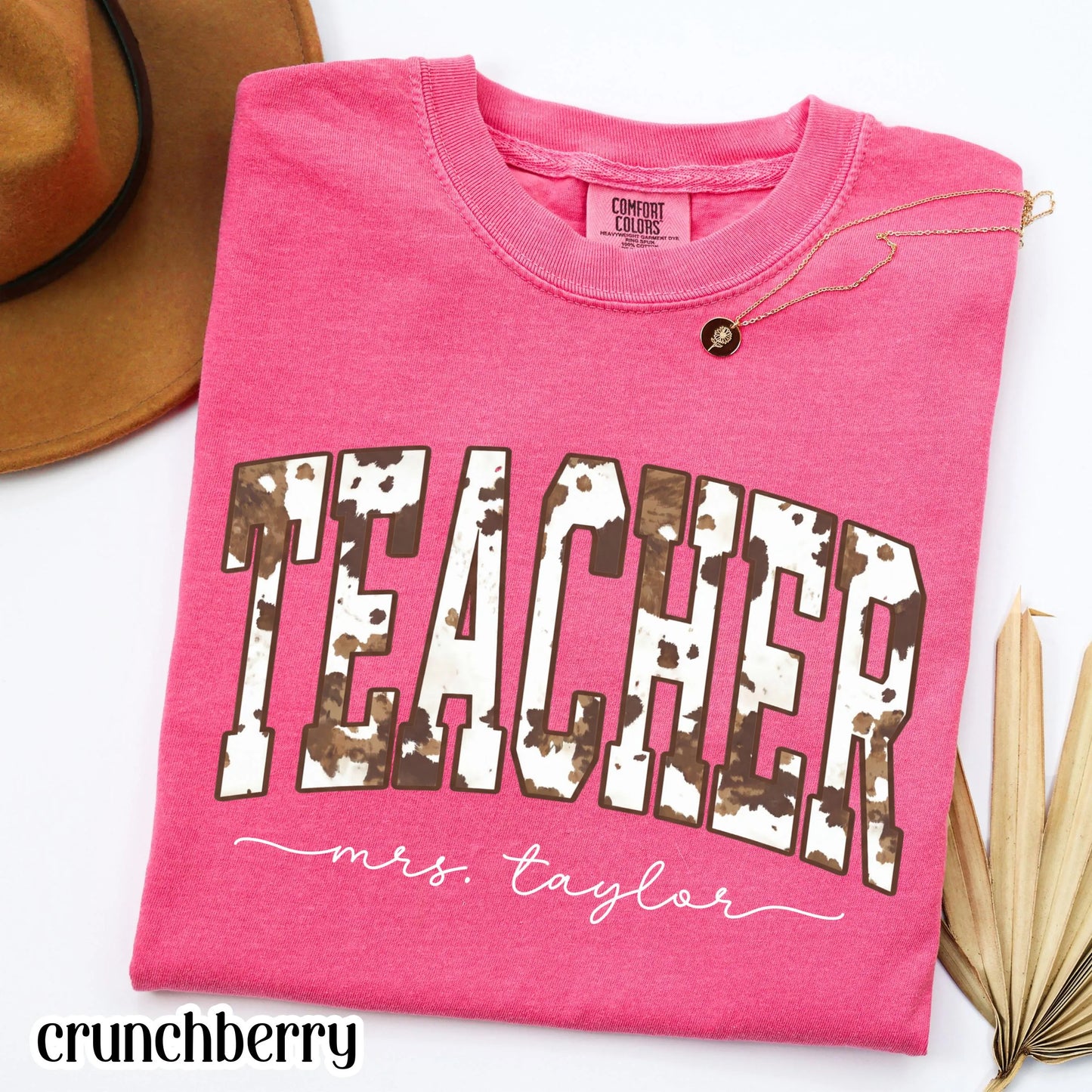 Teacher Comfort Colors Shirt Custom Name Kindergarten Tshirt First Grade Cow Print T-shirt Teacher Appreciation Back To School Tee Educator