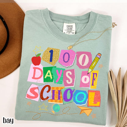 100 Days Of School Comfort Colors Shirt Kindergarten Teacher First Grade TShirt Ransom Girls School T-shirt Youth Toddler 100 Day School Tee