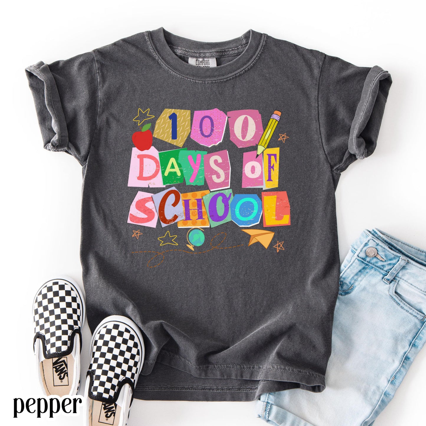 100 Days Of School Comfort Colors Shirt Kindergarten Kids First Grade TShirt Ransom Girls School T-shirt Youth Toddler 100 Day School Tee