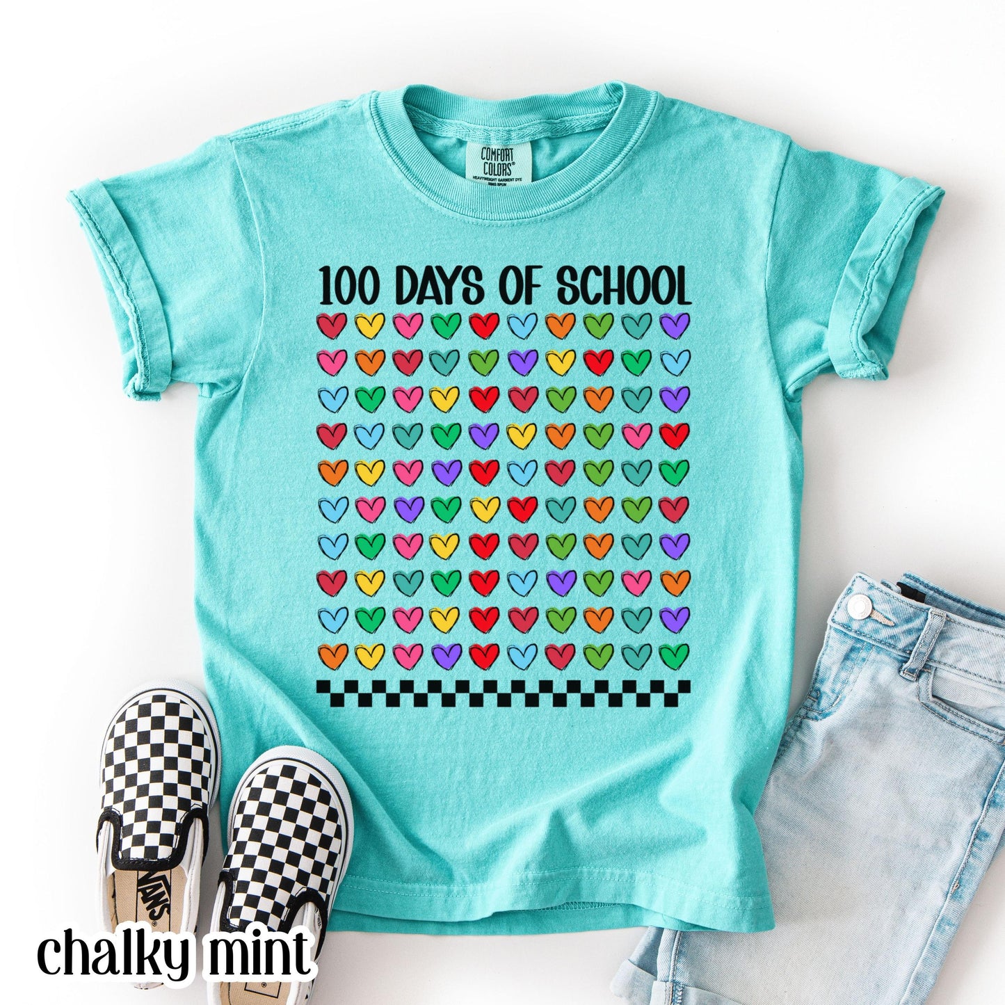 100 Days Of School Comfort Colors Shirt Kindergarten Teacher First Grade TShirt Hearts Girls School T-shirt Youth Toddler 100 Day School Tee