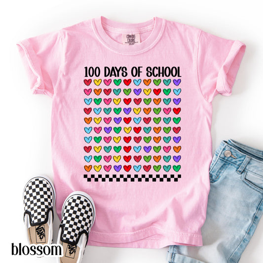 100 Days Of School Comfort Colors Shirt Kindergarten Teacher First Grade TShirt Hearts Girls School T-shirt Youth Toddler 100 Day School Tee