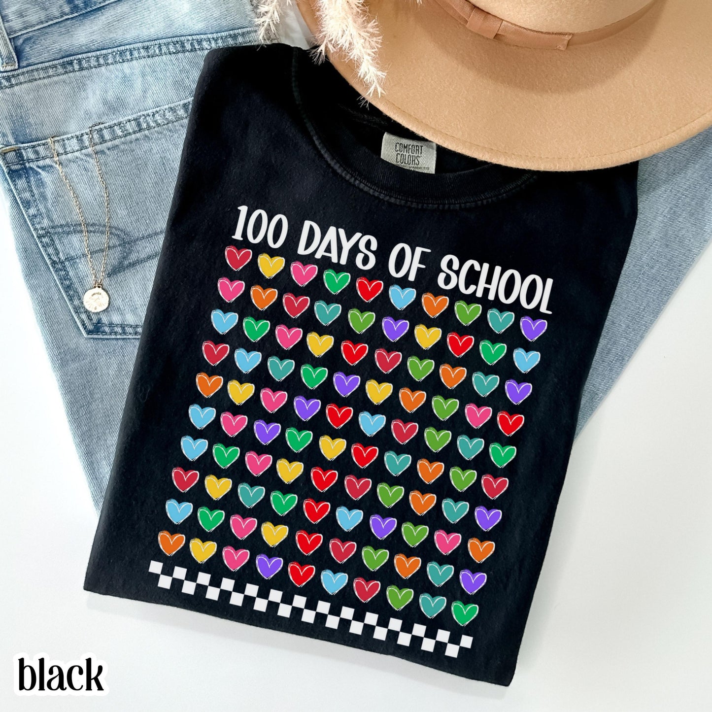 100 Days Of School Comfort Colors Shirt Kindergarten Teacher First Grade TShirt Hearts Girls School T-shirt Youth Toddler 100 Day School Tee