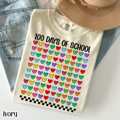 100 Days Of School Comfort Colors Shirt Kindergarten Teacher First Grade TShirt Hearts Girls School T-shirt Youth Toddler 100 Day School Tee