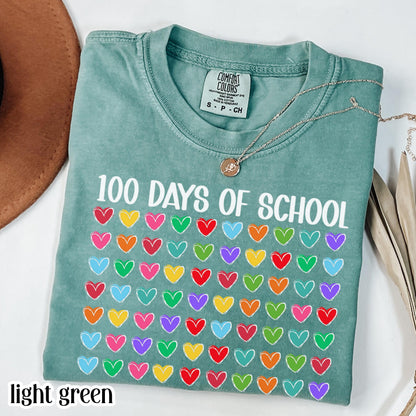 100 Days Of School Comfort Colors Shirt Kindergarten Teacher First Grade TShirt Hearts Girls School T-shirt Youth Toddler 100 Day School Tee
