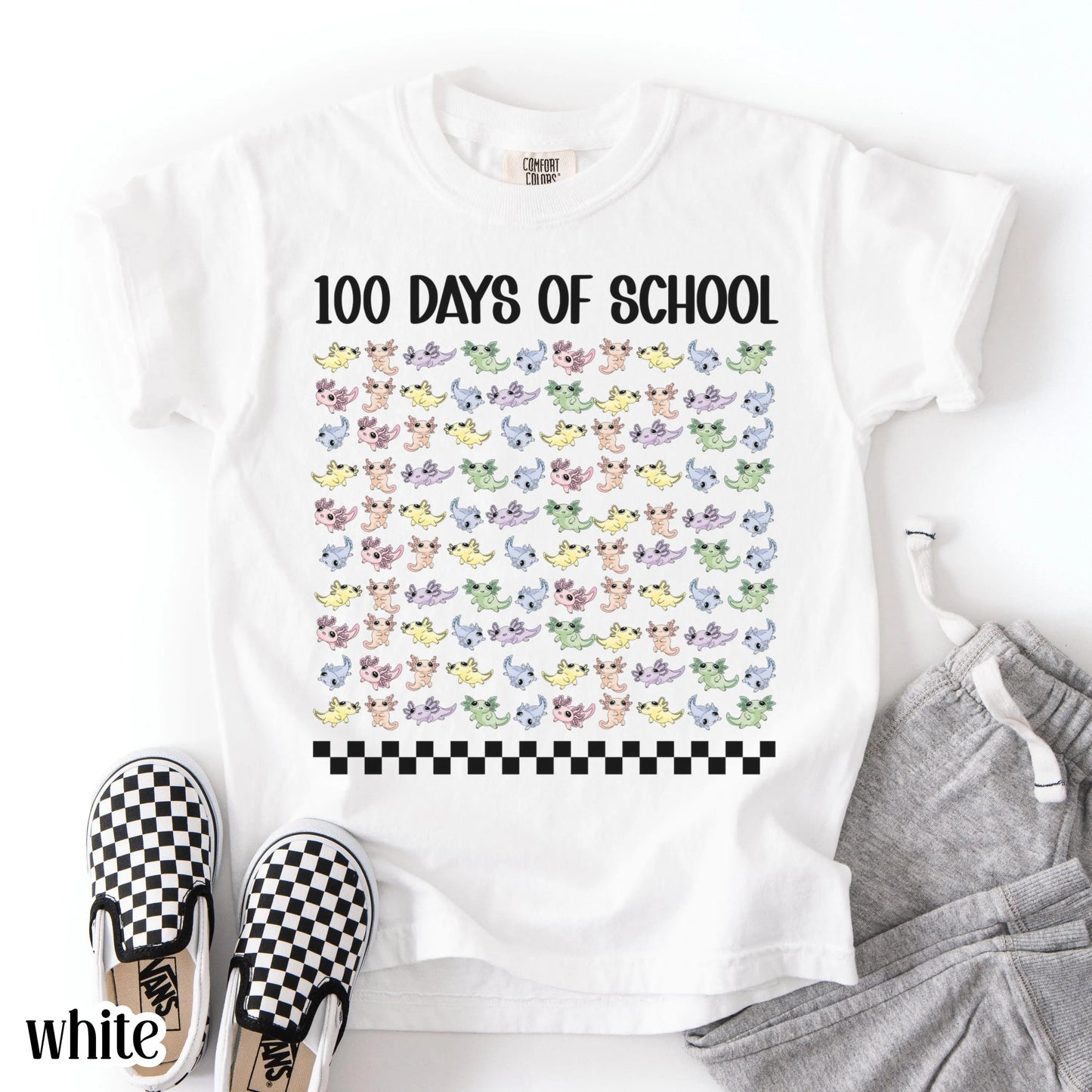 Youth 100 Days Of School Comfort Colors Shirt Axolotl Kindergarten Kids First Grade TShirt Girls School Tshirt Youth 100 Day School Tee Idea