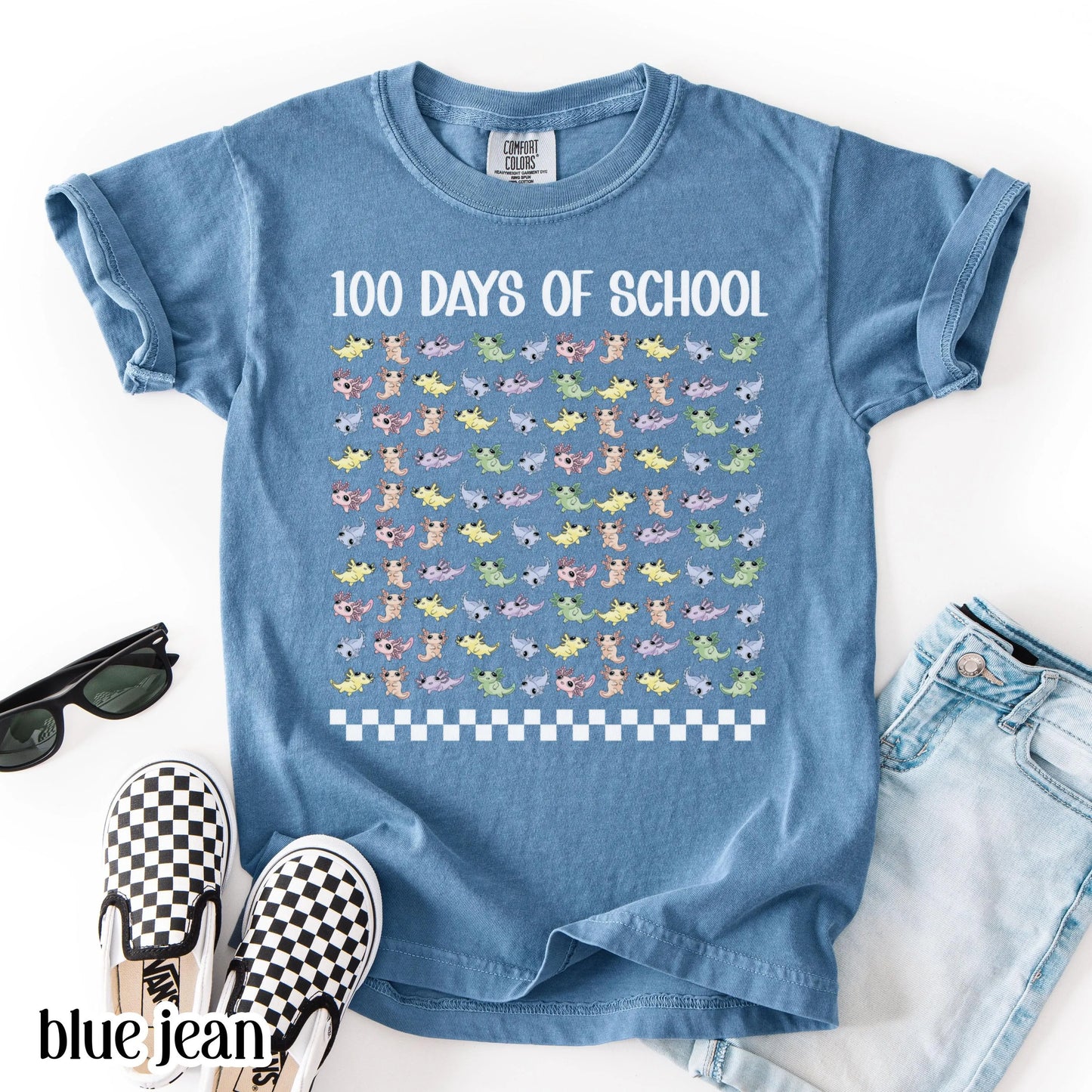 Youth 100 Days Of School Comfort Colors Shirt Axolotl Kindergarten Kids First Grade TShirt Girls School Tshirt Youth 100 Day School Tee Idea