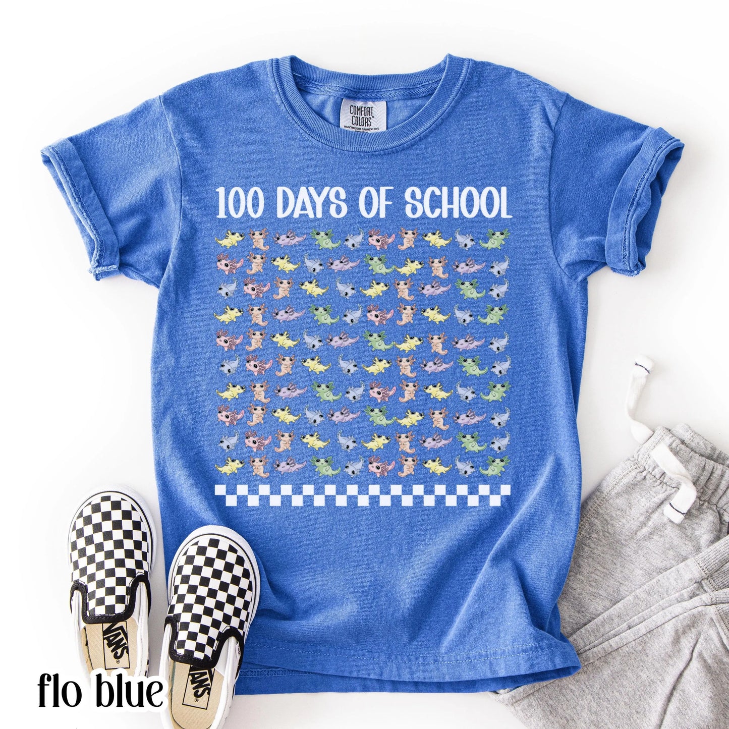 Youth 100 Days Of School Comfort Colors Shirt Axolotl Kindergarten Kids First Grade TShirt Girls School Tshirt Youth 100 Day School Tee Idea