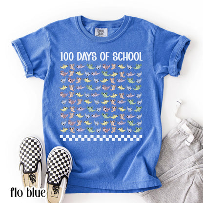 Youth 100 Days Of School Comfort Colors Shirt Axolotl Kindergarten Kids First Grade TShirt Girls School Tshirt Youth 100 Day School Tee Idea