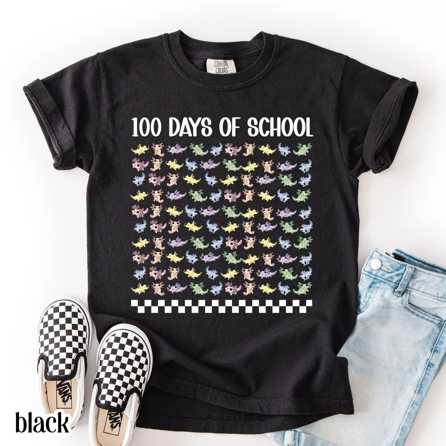 Youth 100 Days Of School Comfort Colors Shirt Axolotl Kindergarten Kids First Grade TShirt Girls School Tshirt Youth 100 Day School Tee Idea