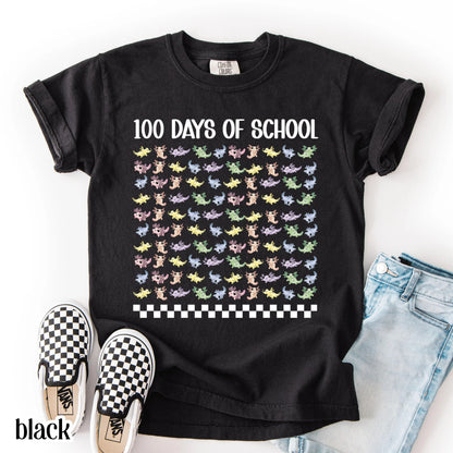 Youth 100 Days Of School Comfort Colors Shirt Axolotl Kindergarten Kids First Grade TShirt Girls School Tshirt Youth 100 Day School Tee Idea