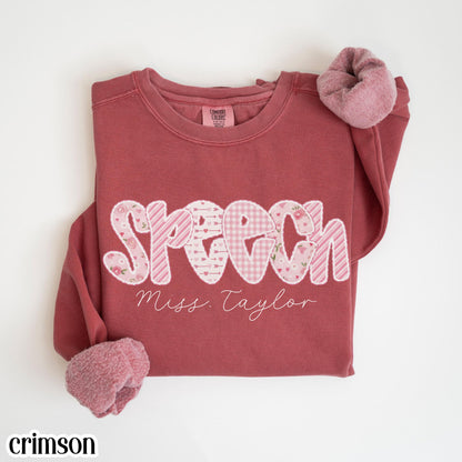 Custom Speech Therapy Valentines Day Comfort Colors Sweatshirt Vday SLP T-Sweater Speech Therapist Pullover Language Pathologist Gift