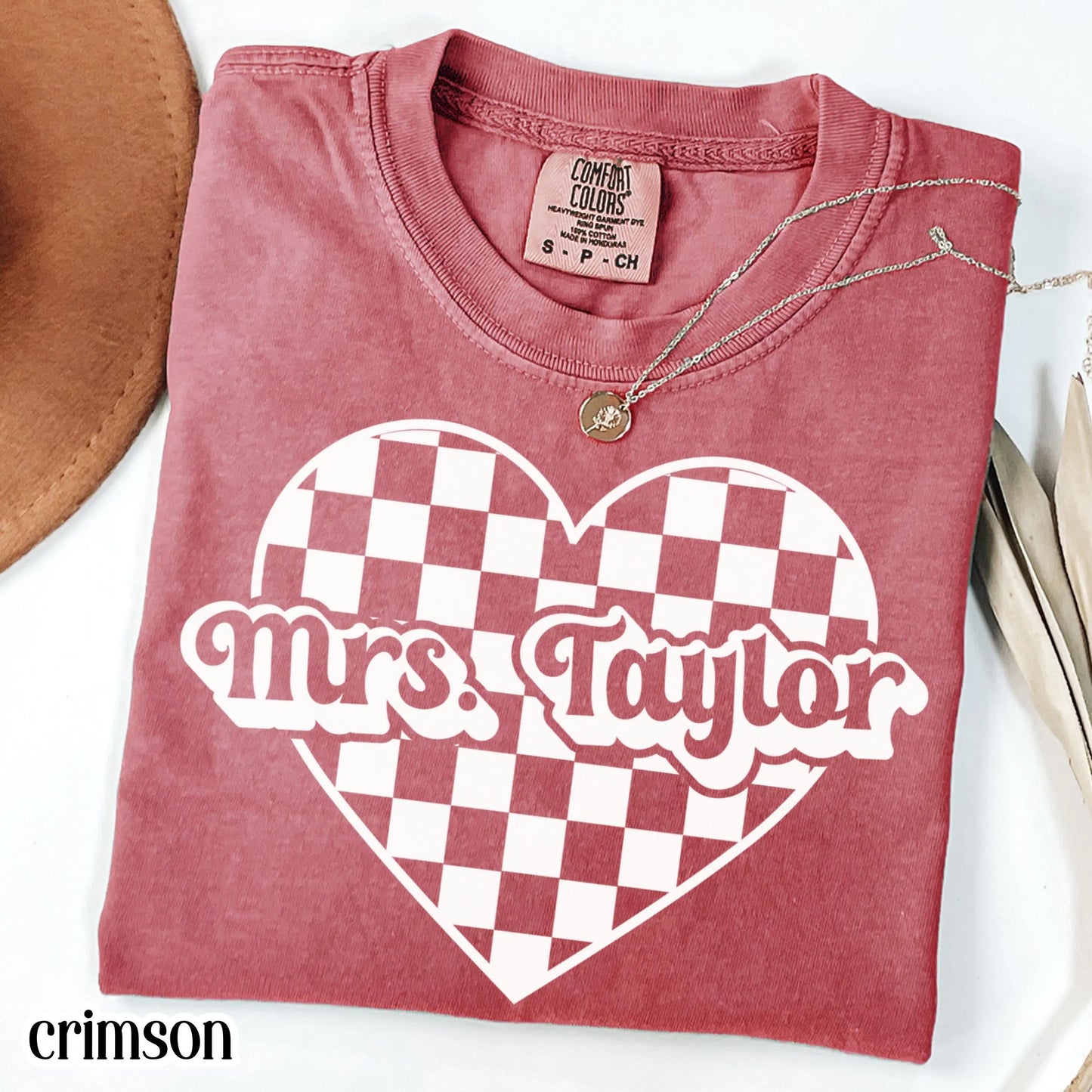 Teacher Valentines Day Comfort Colors Shirt Custom Name Kindergarten Teacher Heart T-Shirt Cute Vday Preschool Tee First Grade Educator