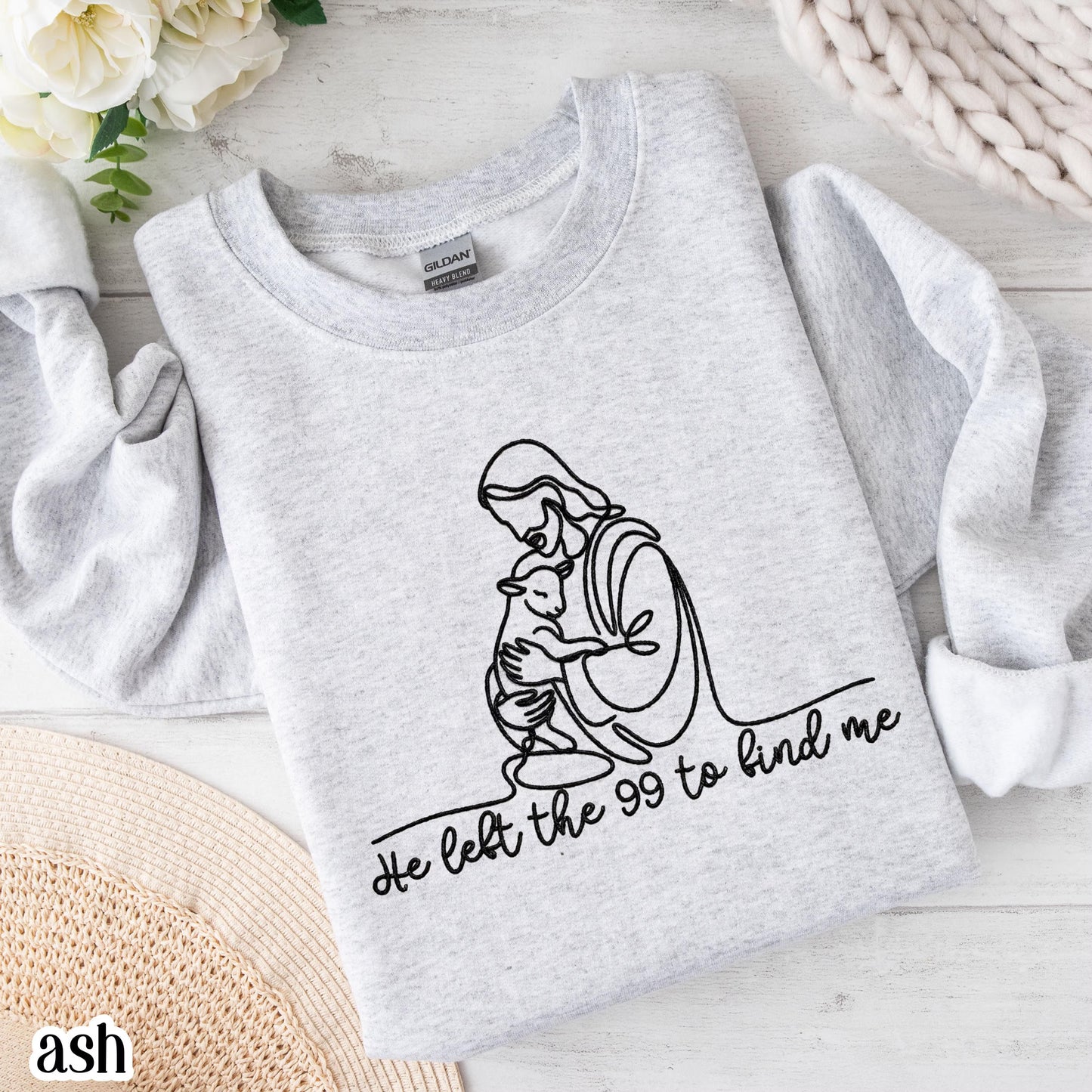 Christian Embroidered Sweatshirt He Left The 99 Lost Sheep Sweater Jesus Shepherd Embroidery Pullover Easter Sunday Church Gift Mom Grandma