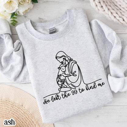 Christian Embroidered Sweatshirt He Left The 99 Lost Sheep Sweater Jesus Shepherd Embroidery Pullover Easter Sunday Church Gift Mom Grandma