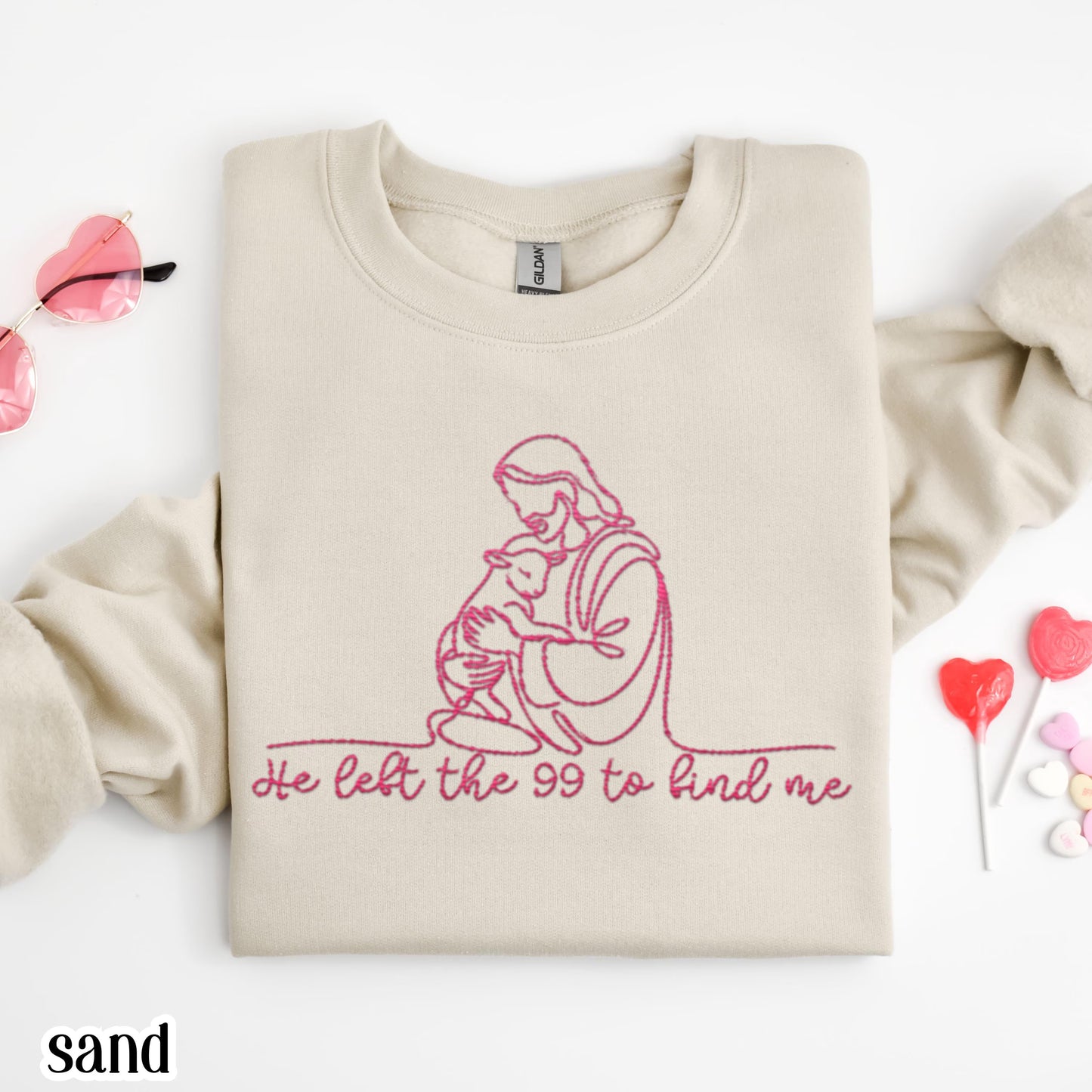 Christian Embroidered Sweatshirt He Left The 99 Lost Sheep Sweater Jesus Shepherd Embroidery Pullover Easter Sunday Church Gift Mom Grandma