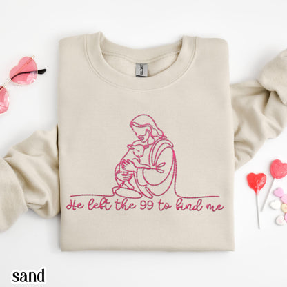 Christian Embroidered Sweatshirt He Left The 99 Lost Sheep Sweater Jesus Shepherd Embroidery Pullover Easter Sunday Church Gift Mom Grandma