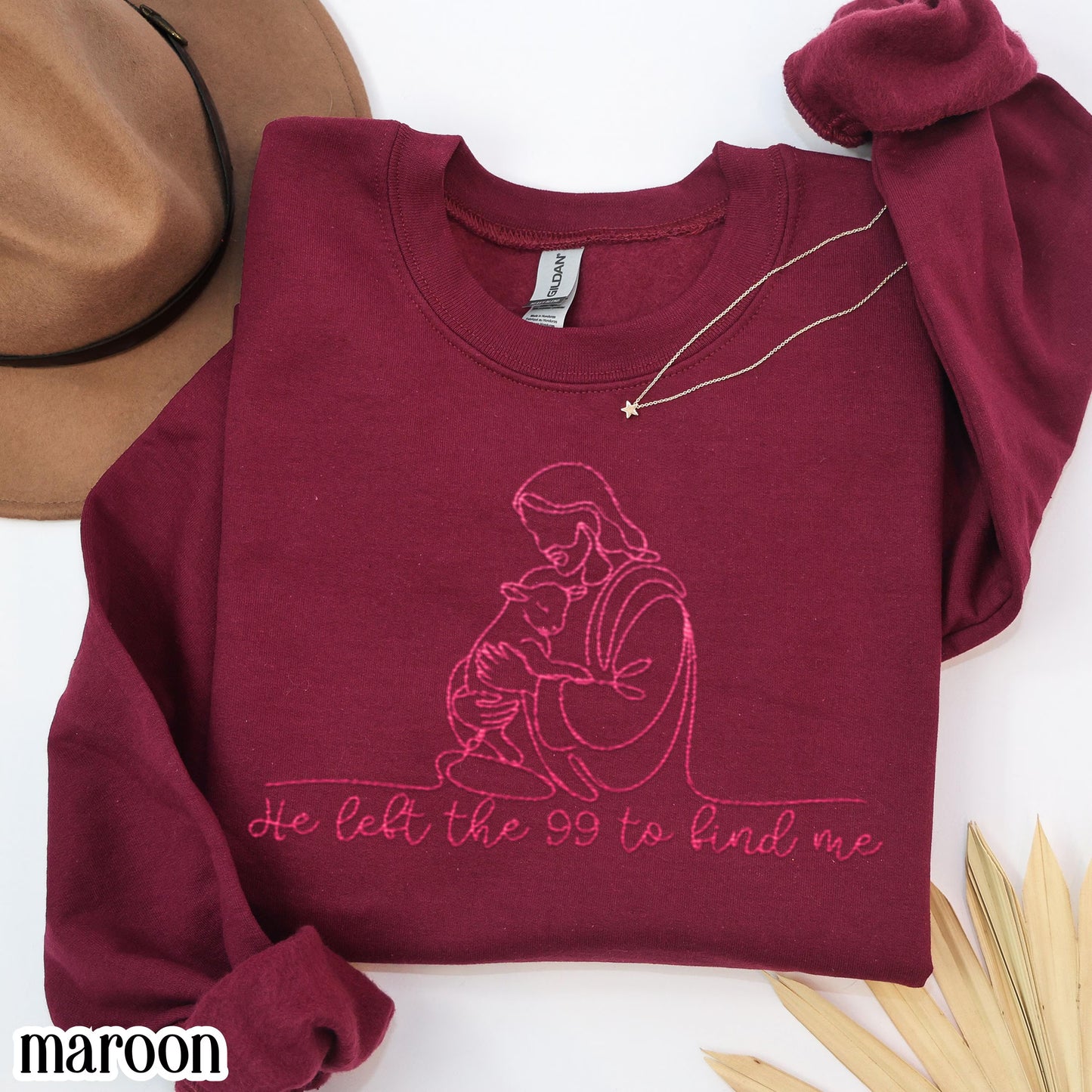 Christian Embroidered Sweatshirt He Left The 99 Lost Sheep Sweater Jesus Shepherd Embroidery Pullover Easter Sunday Church Gift Mom Grandma
